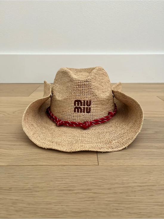 Miu Miu Accessories - Miu Miu Straw Cowboy Hat With Red Rope Detail
